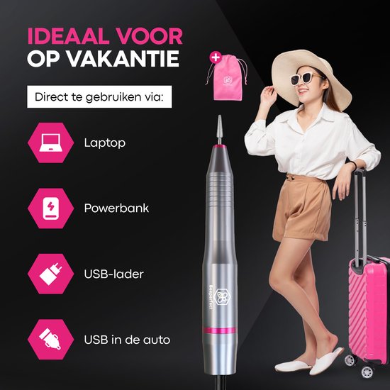 Beeperfect® Elektrische Nagelvijl - Nagelfrees - Nagelvijl - Manicure en Pedicure set - 12 Bitjes en 60 Schuurrolletjes - 3 Extra Accessoires - 20.000RPM