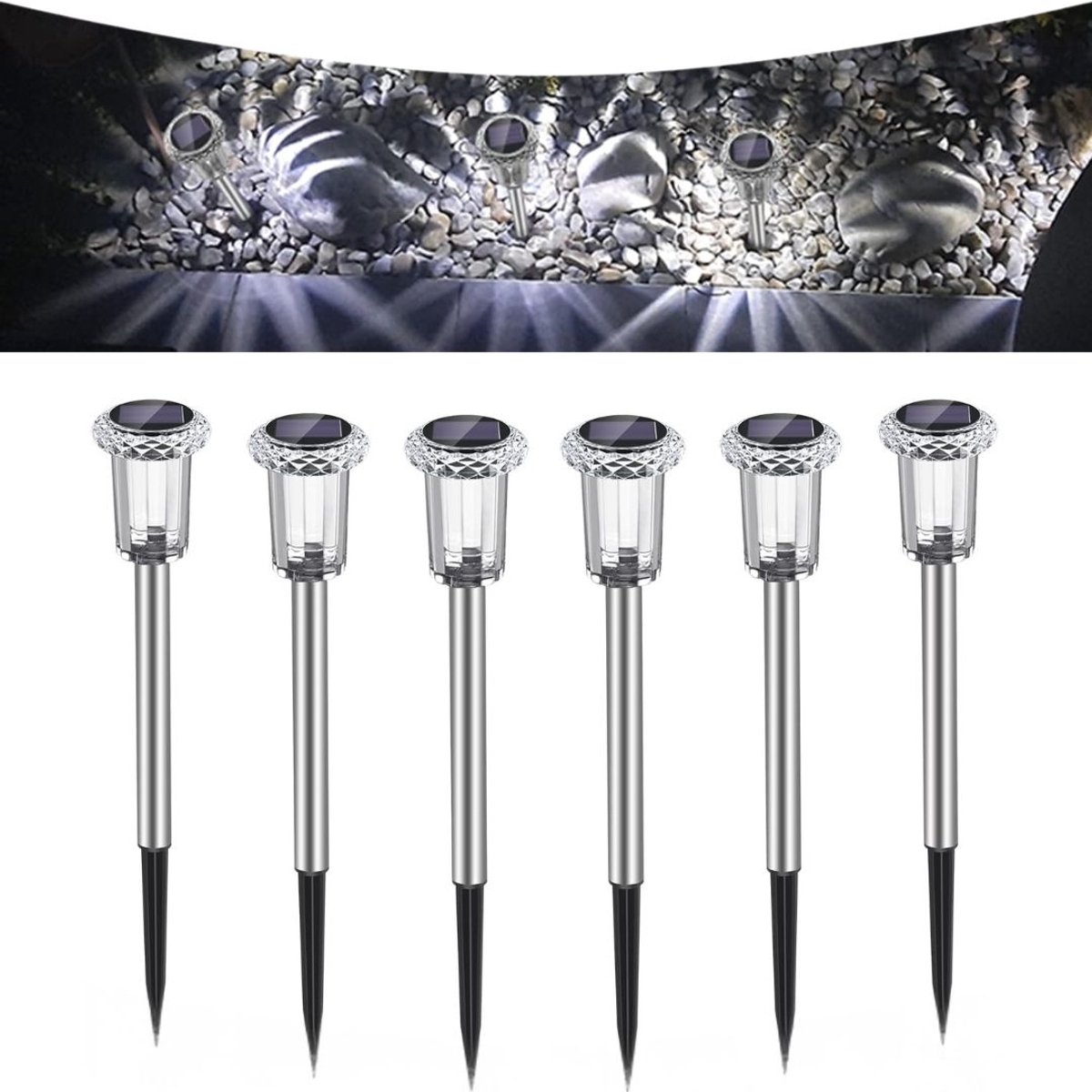 MRKK® Tuinverlichting op Zonne Energie - Solar Buitenlampen - Zilver