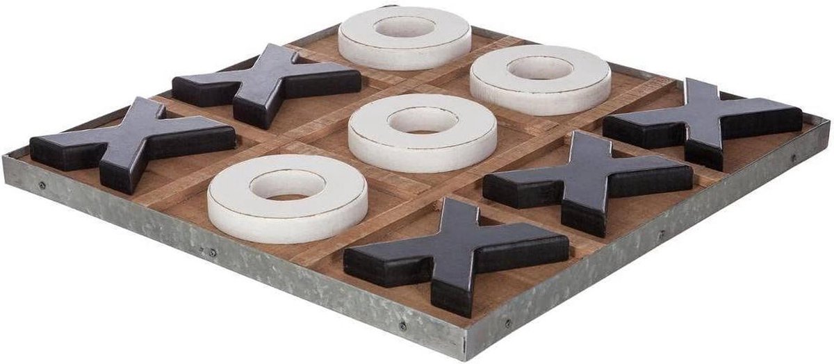 Morpion Spel - Tic Tac Toe Hout - Spelletje Thuis - Chic Factory Design - 35x35x2.9 cm - Zwart Wit