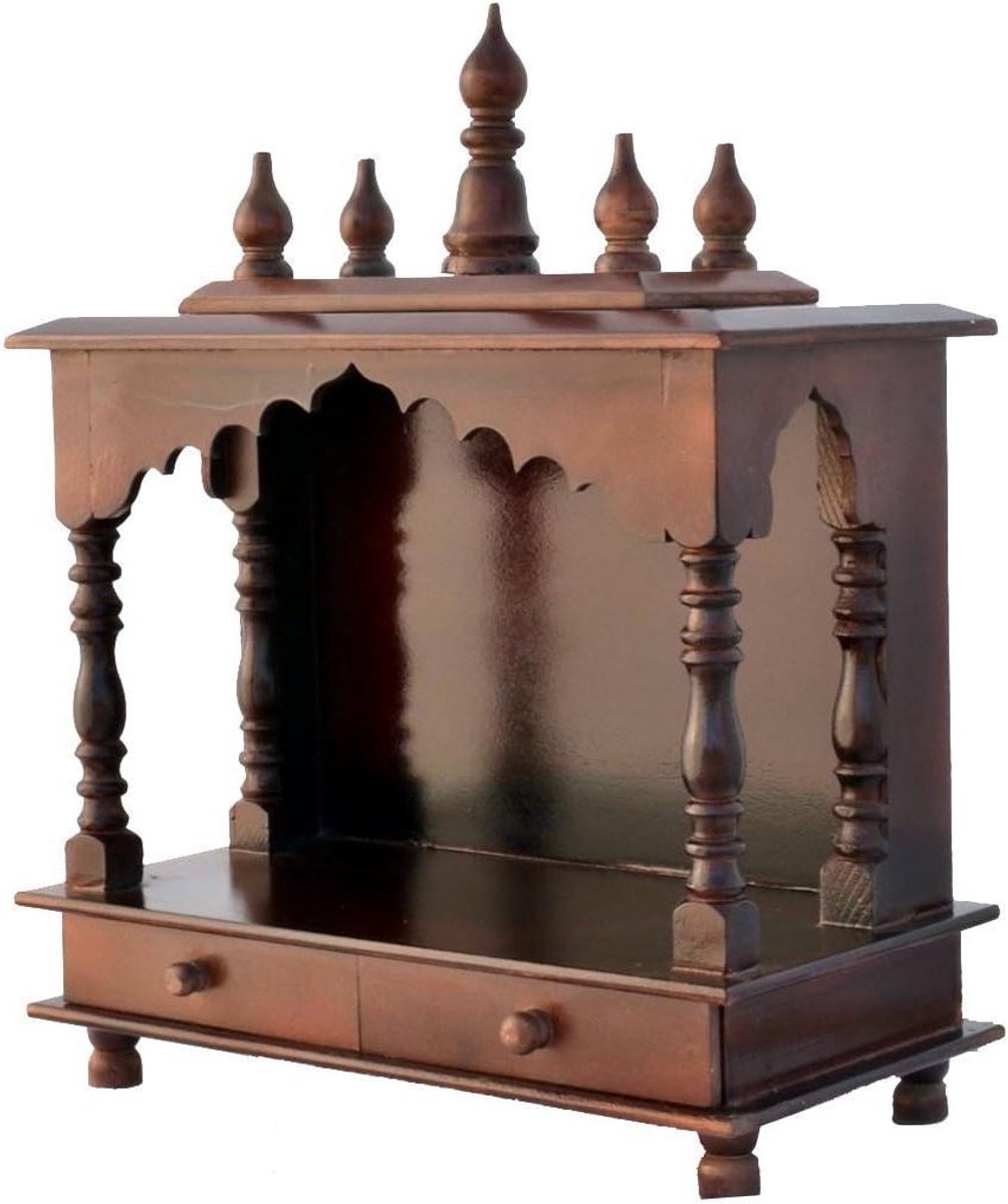 Houten Pooja Tempel - Wandmandir Huis - Religieuze Decoratie - Handgeschilderd Ontwerp - 46x23x56 cm - Mahonie Bruin