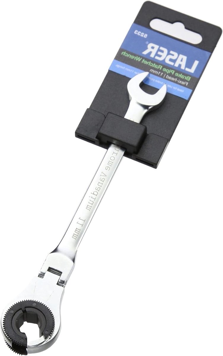Ringsleutelratel - Steeksleutel - Remleidingen Repareren - Flexibele Kop - 11 mm - Chroom