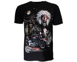 Native American Indiaan Motor Wolf Maan T-shirt - Origineel Design - XXL
