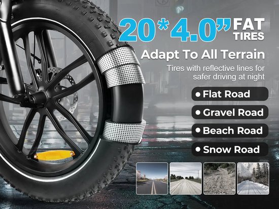 Samebike C05 Pro - Elektrische Fatbike - 250W Motor - 36V 13Ah Uitneembare Accu - 20x4 Inch Banden - 7 Versnellingen - Opvouwbaar - Max 25 km/h - LCD Display - LED Verlichting - Zwart van Merkloos — afbeelding 4