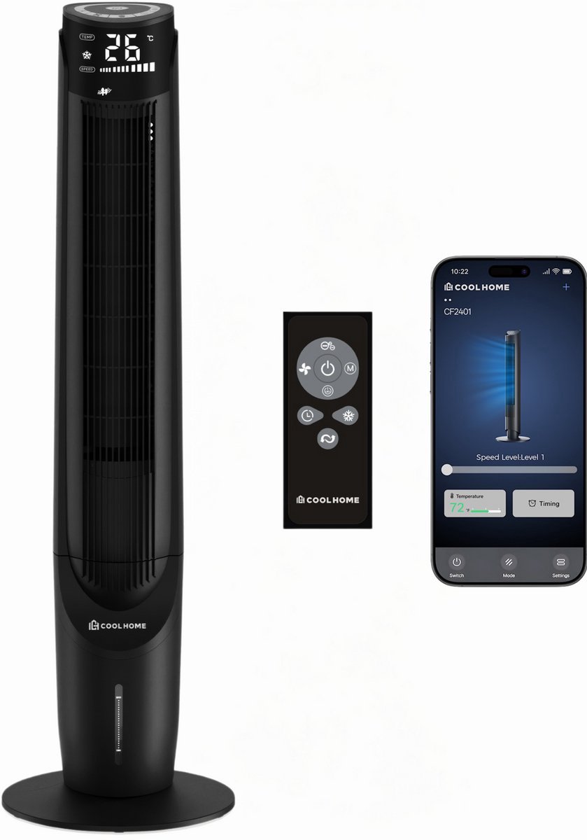 Bol.com CoolHome AC2208 Aircooler- Luchtkoeler met draaifunctie - Afstandsbediening en App - Incl. Koelelement - 107 CM - Dimbaa... aanbieding