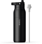 BRITA LARQ Essential drinkfles met rietje - Zwart - 1 liter - RVS waterfles, dubbelwandige isolatiefles (24 uur koud), met afneembaar soft-touch handvat, vaatwasmachinebestendig
