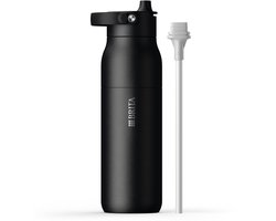 BRITA LARQ Essential drinkfles met rietje - Zwart - 1 liter - RVS waterfles, dubbelwandige isolatiefles (24 uur koud), met afneembaar soft-touch handvat, vaatwasmachinebestendig