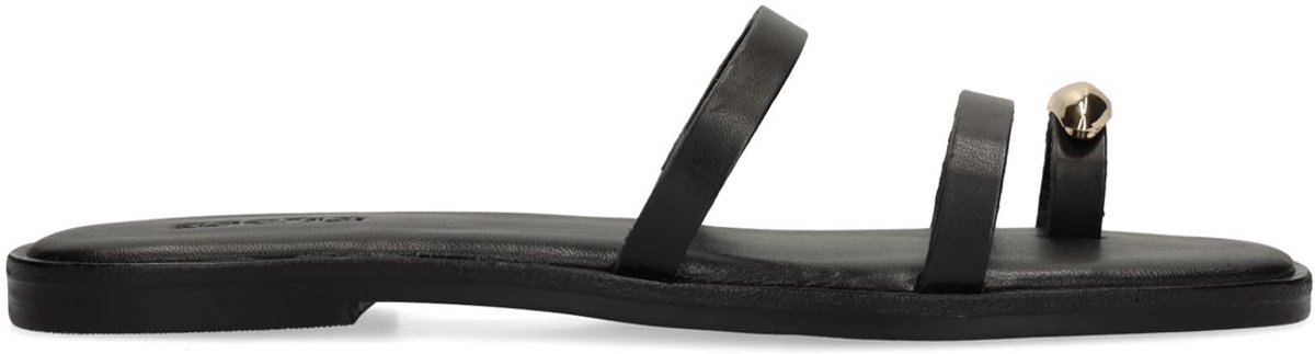 Sacha - Dames - Zwarte leren slippers met goudkleurig detail - Maat 42