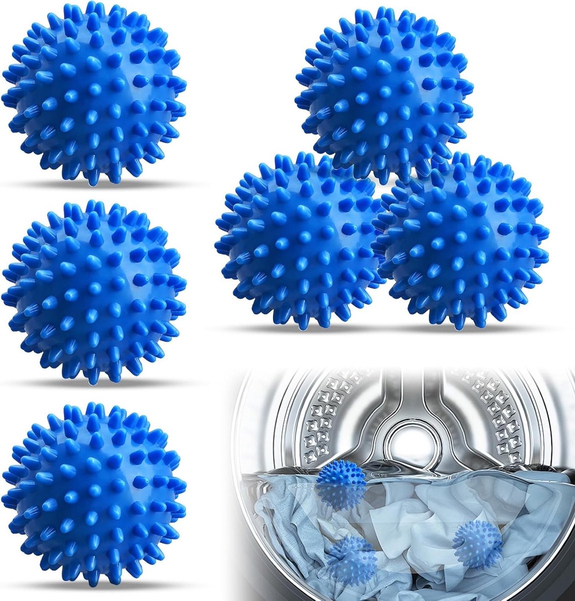 Herbruikbare Wasballen voor Droger en Wasmachine - Versnelt Droogproces, Maakt Kleding Zachter en Luchtiger - Set van 6 Stuks (Blauw)