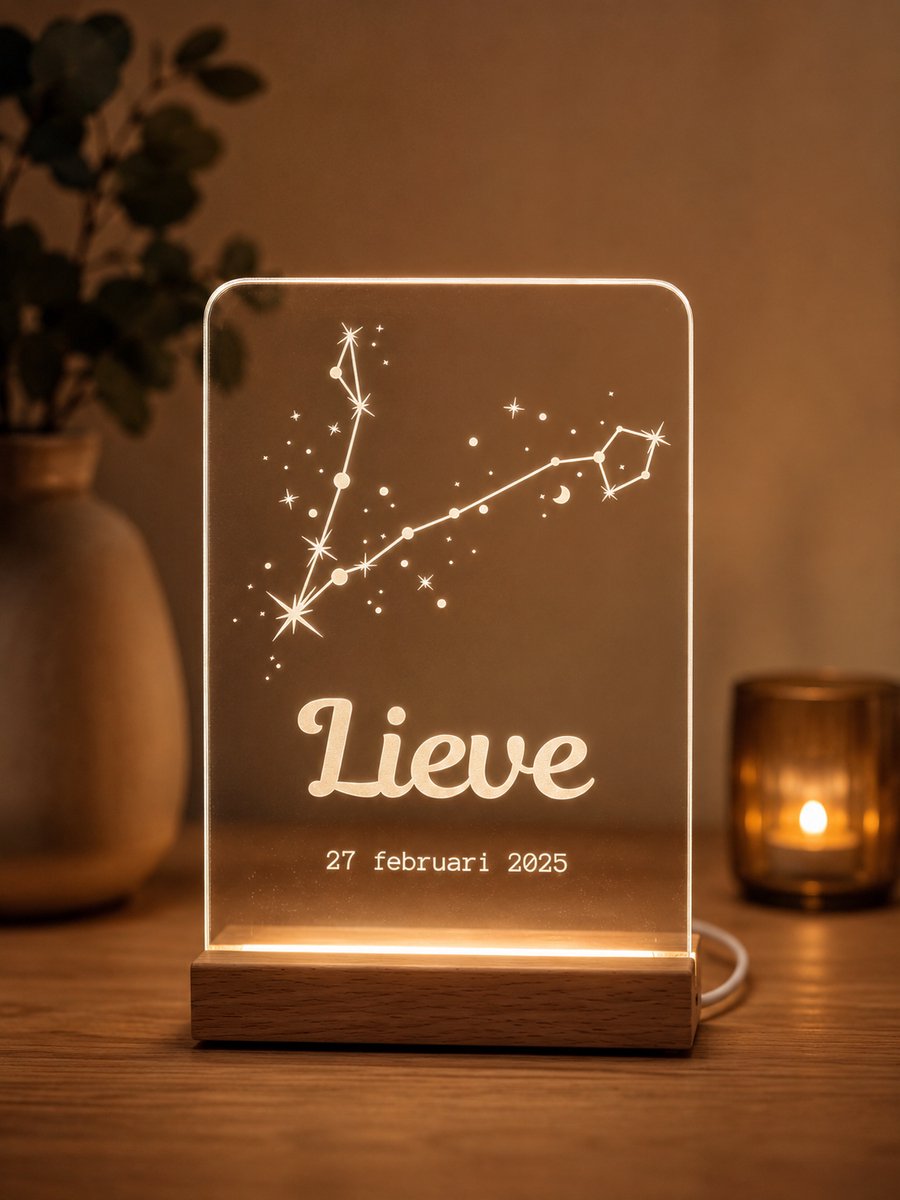 Gepersonaliseerd Sterrenbeeld Vissen Lampje met Naam en Datum - LED Nachtlampje Babykamer - Kraamcadeau Baby