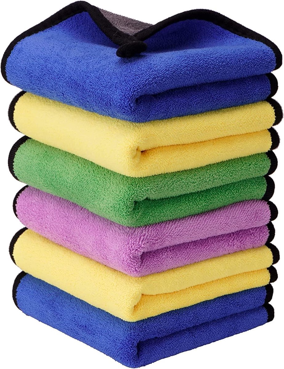 KZQ Microfiber Car Cleaning Cloths, 30x40 cm, Pack of 6, Assorted, Multicolor, Ultra Plush Dual-Sided for Auto Detailing