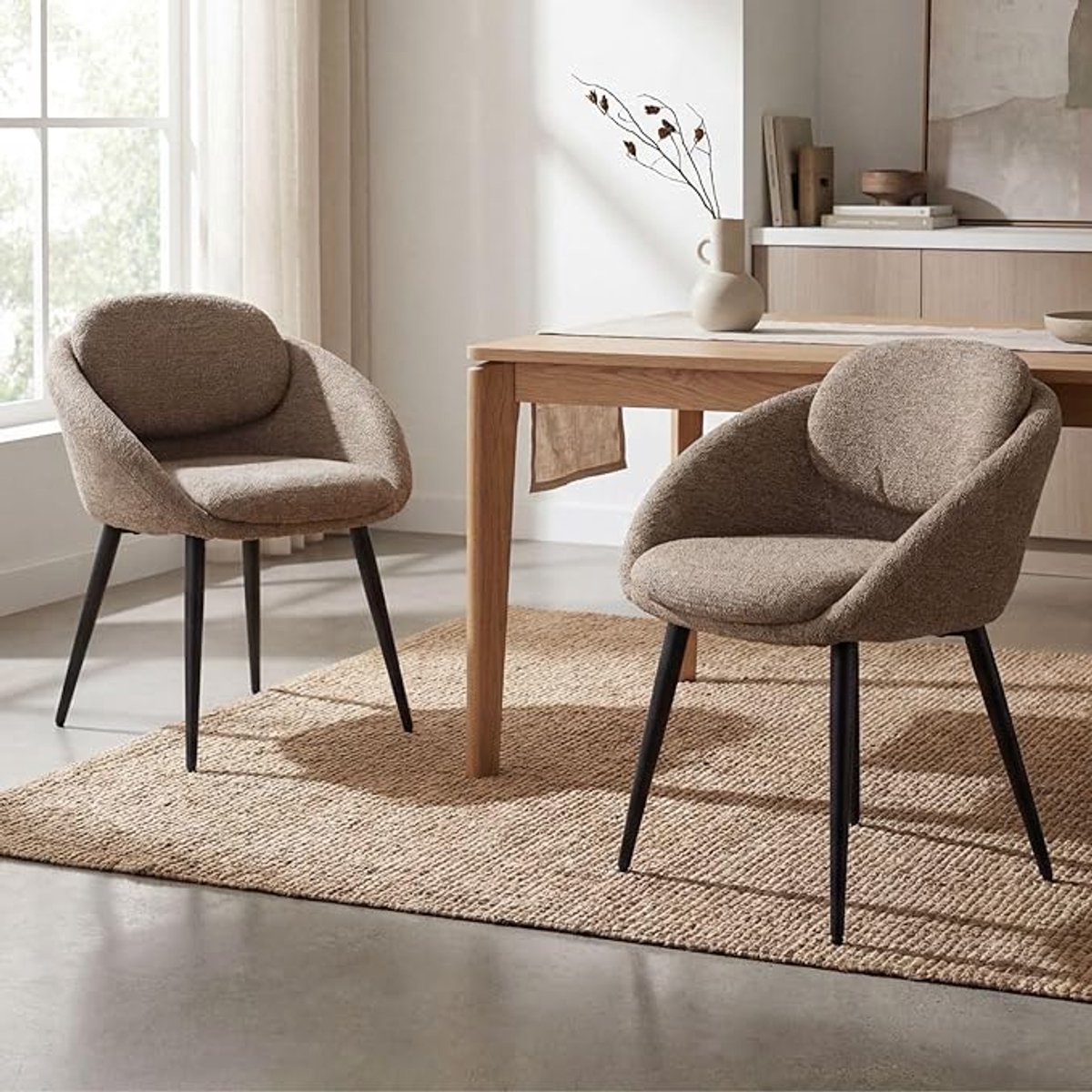 Eetkamerstoelen Set van 4 – Chenille Stoelen met Dubbele Rugleuning en Dik Zitkussen, Comfortabele Keukenstoelen met Metalen Poten Geel – Dader