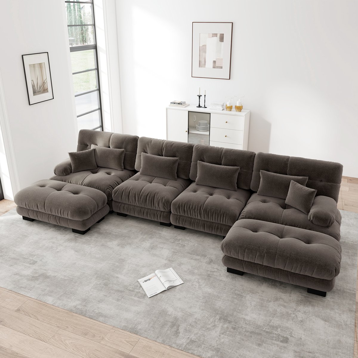 MODFU Modulaire Hoekbank - U-Vorm - Verplaatsbare Ottoman - Vintage Chenille - Bruin