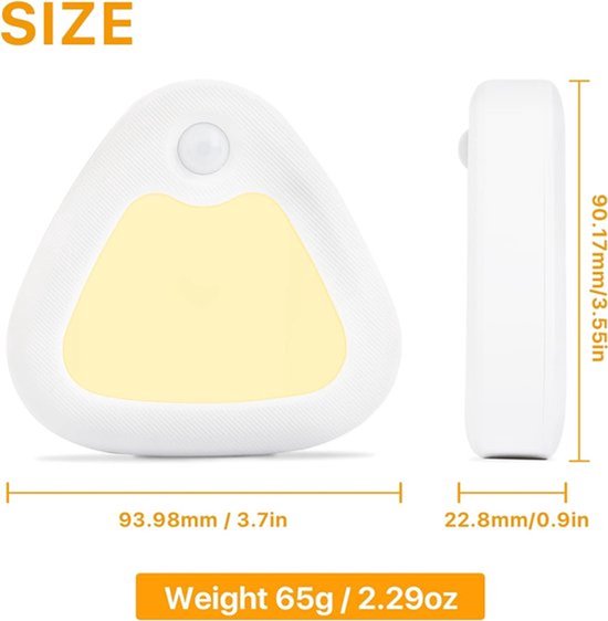 KZQ Draadloze LED Lamp met Bewegingssensor en Dag Nacht Sensor, Set van 6, Driehoekige Kastverlichting, Warm Wit 3200K, Magnetisch, voor Kinderkamer, Slaapkamer, Gang, Toilet van KZQ — afbeelding 2