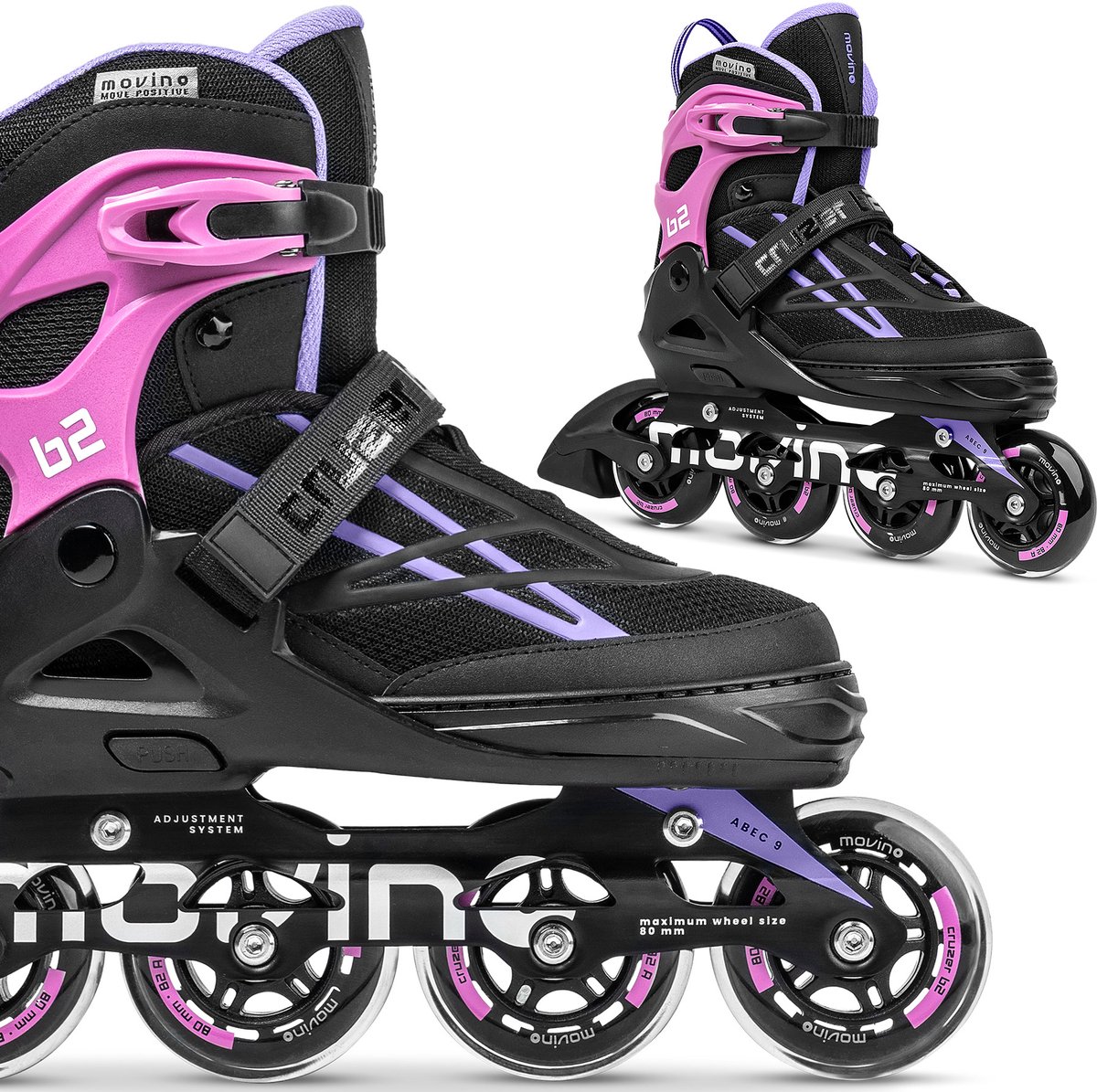 Movino Cruzer B2 Inline Skates Skeelers Lagers ABEC-9 Draagkracht tot 100 kg Verstelbare Zwart