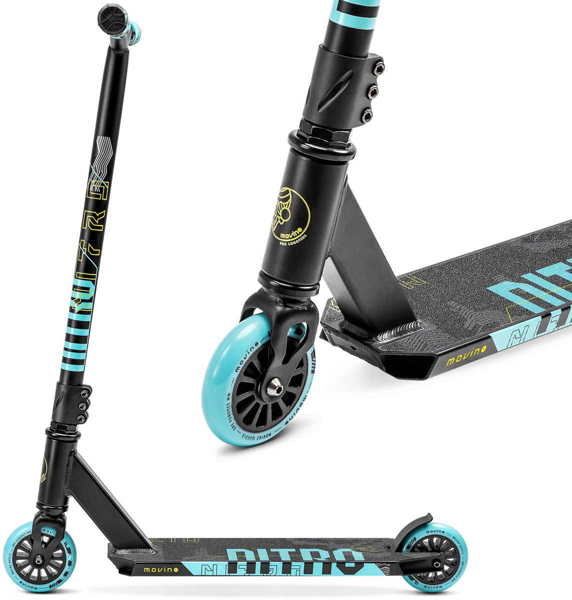 Movino Nitro - Freestyle Stuntstep -Blauw - Flex-remmen - Y-stuur - Peg-cut