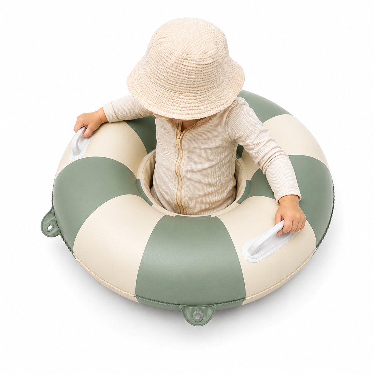 Zwemband Groen Crème 65 cm - Met Zitje en Handvatten - Opblaasbaar