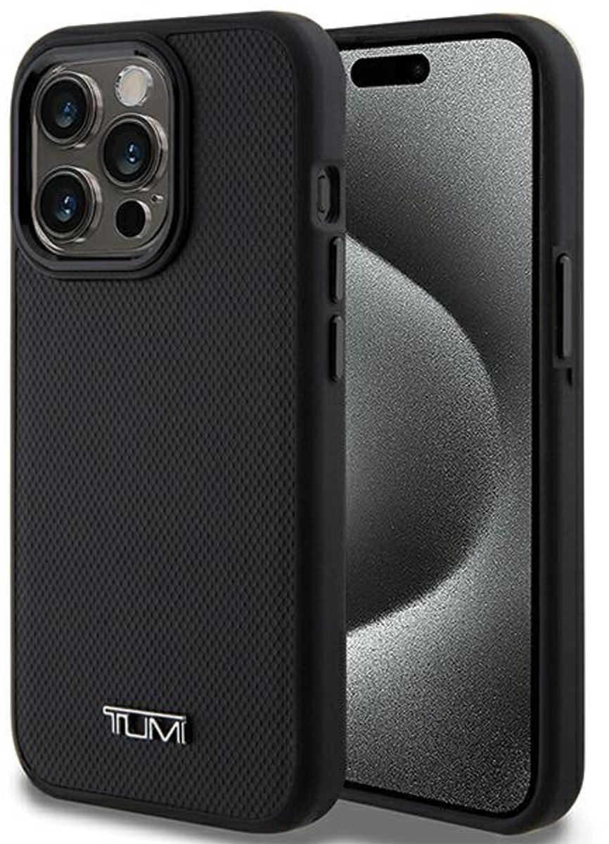 Tumi - iPhone 15 Pro Leren Ballistisch Patroon Hoesje - MagSafe - Zwart