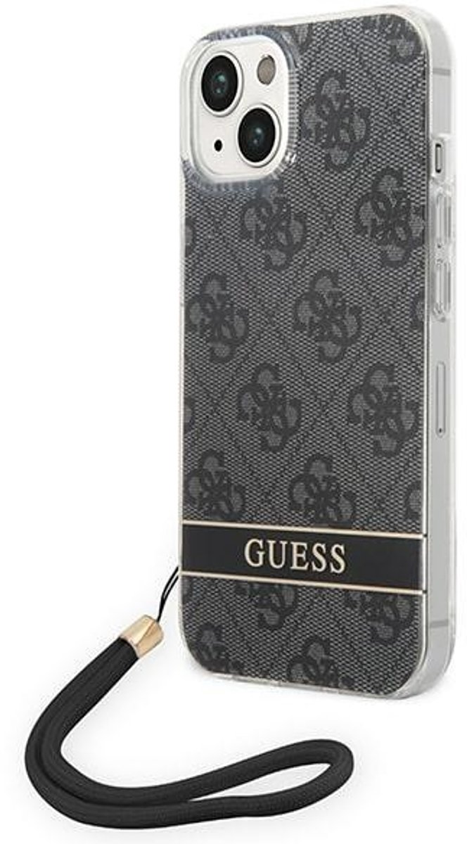 Guess 4G Printed Back Case met Strap - Geschikt voor Apple iPhone 14 Plus (6.7") - Zwart