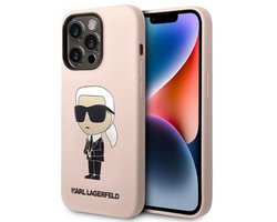 Karl Lagerfeld Ikonik Serie - iPhone 14 Pro Max Hoes - Roze - MagSafe - Zacht Siliconen