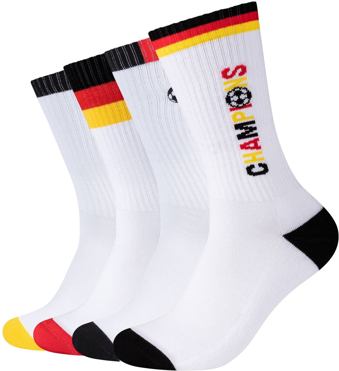 camano sokken, unisex tennissokken, WK-sokken, sportsokken, 4-pack, gewatteerde zool, verstevigde hiel, verstevigde tenen, zachte teennaad, motiefborduursel, vrijetijdssokken, trainingssokken.