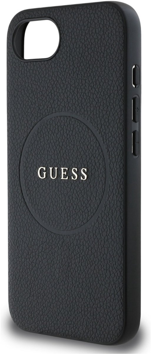 Guess Grained Ring Serie - iPhone 16e Hoesje - MagSafe - Zwart