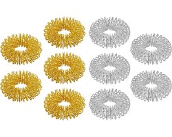 chi-enterprise Premium massageringset voor de vingers, anti-stress, acupressuurring, antistressring, acupressuurring, 10 ringen (goud en zilver, groot)
