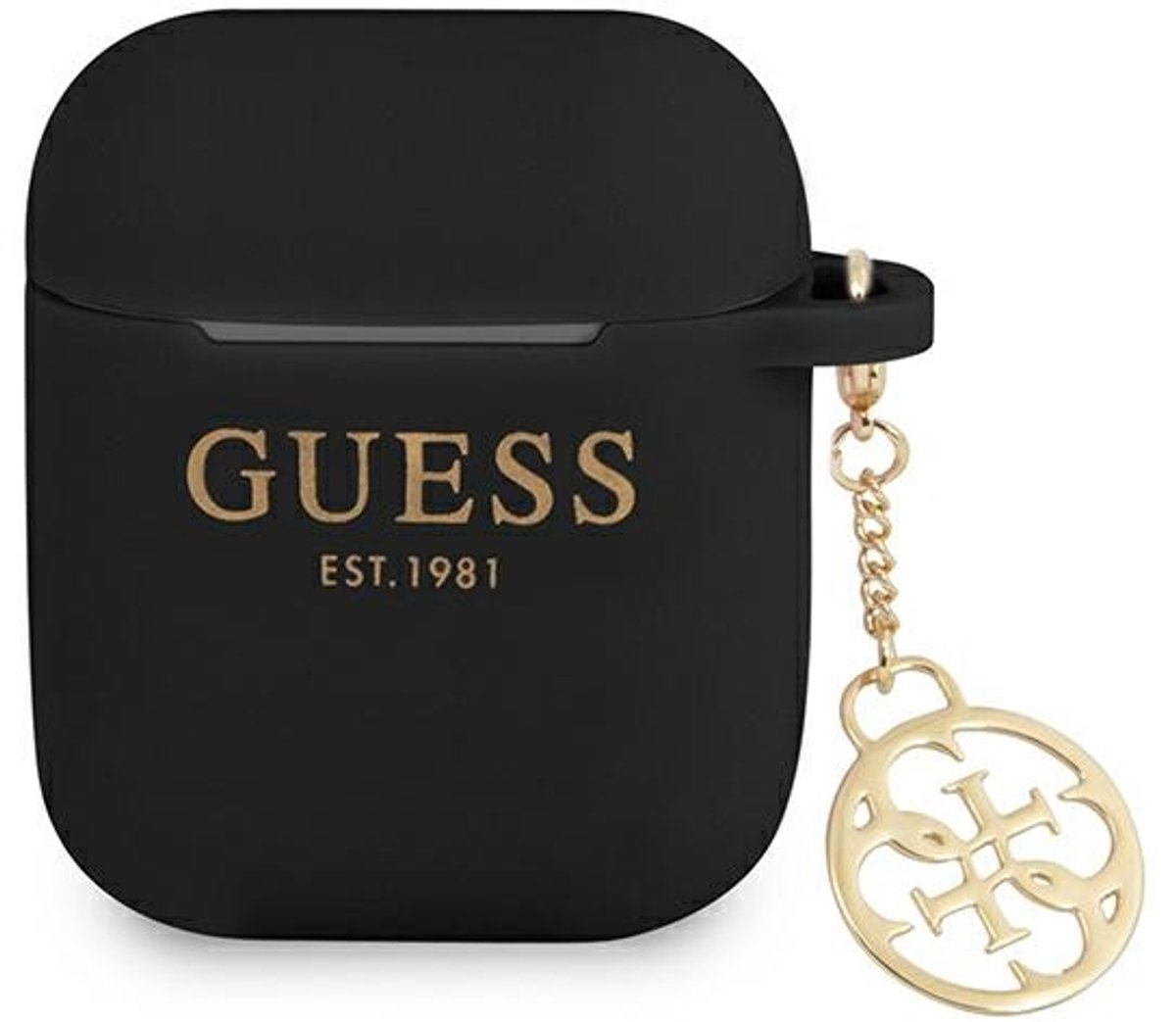 Guess Charms Silicone Case voor Apple Airpods 1 & 2 - Zwart