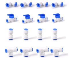 16 stuks - Push to Connect Quick Connect - 1/4 inch OD-buis - voor RO-Wateromgekeerde Osmosesysteem - RO Omgekeerde Osmose Waterfilter Accessoires (kogelkraan + T + L + I-combo)