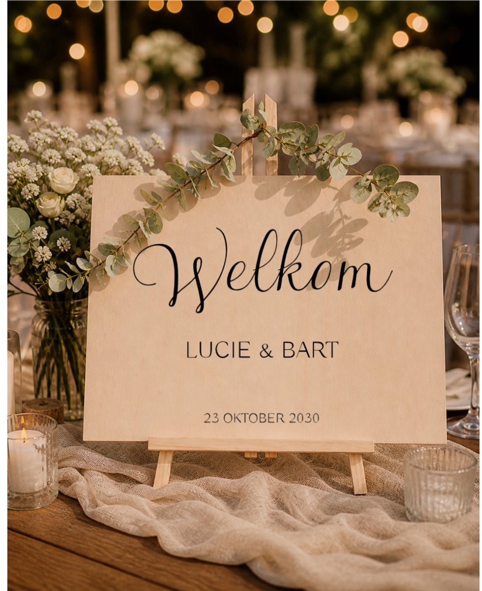 Welkomstbord bruiloft - Huwelijk - Trouwen - Trouw bord - Tafelmodel 38x28 cm - Bord met standaard - Jubileum