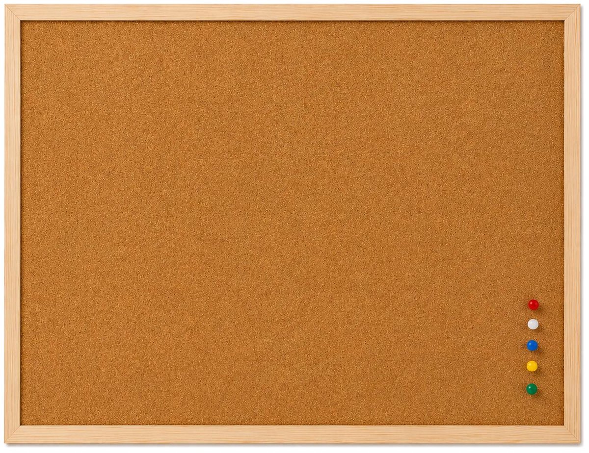 Glorex Hobby Prikbord wand - 60 x 40 cm - incl punaises - kurk - memobord - houten frame
