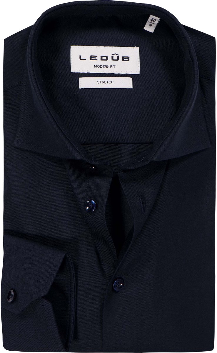 Ledub modern fit overhemd - popeline - donkerblauw - Strijkvriendelijk - Boordmaat: 41