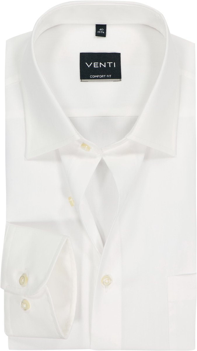 VENTI CASA MODA comfort fit overhemd - structuur - offwhite - Strijkvrij - Boordmaat: 38