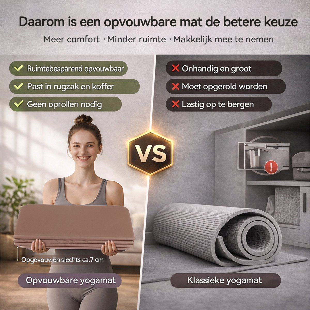 Funlife Opvouwbare Yogamat 190 x 66 cm - 10 mm Dik - Antislip Fitnessmat voor Yoga, Pilates en Thuis Workout - Karamel Flow Design thumbnail 3