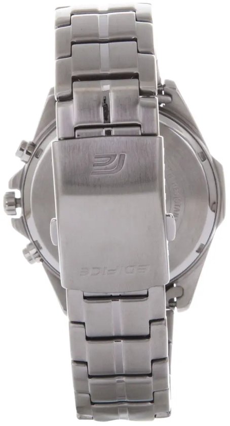 Zilverkleurige Edifice horlogeband met gesp en logo.