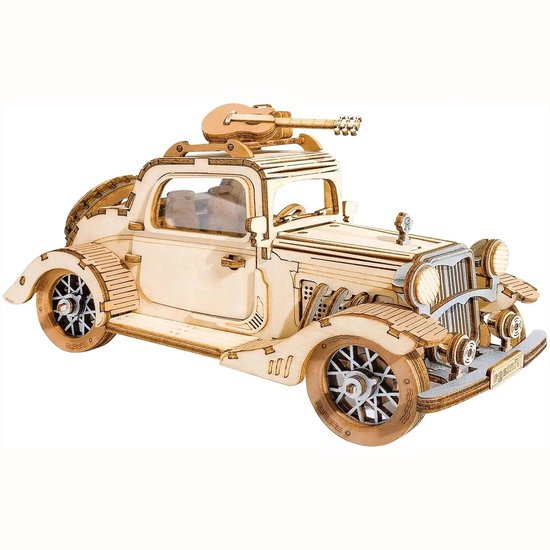 Robotime Vintage Miniatuur Auto - 164 Stukjes - 3d Houten Puzzel - 16 x 7 x 8 cm - Bouwpakket voor Volwassenen en Kinderen - DIY