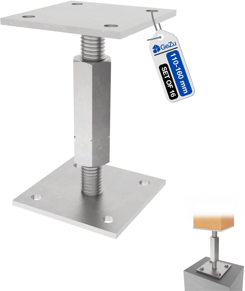 GEZU IMPEX Paalhouder Hoogte Verstelbare Gegalvaniseerd Set van 16 70 x 70 mm paaldragers paalsteun paalvoet