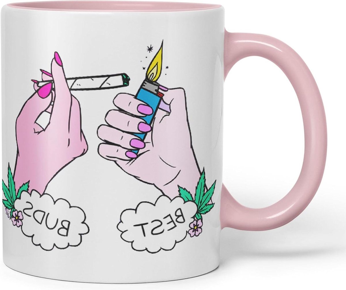 Keramische Mok - Thee Koffie Cup - Dagelijks Gebruik - Dubbelzijdig Bedrukt - 330 ml - Roze