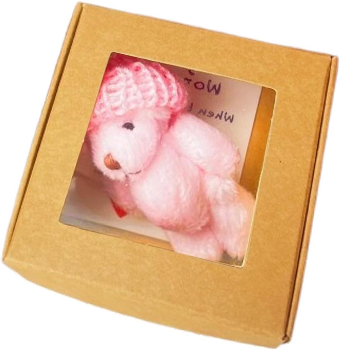 Kleine Teddybeer - Pluche Metgezel - Decoratie en Cadeau - Handgemaakt Verzamelobject - 8.5 x 4 cm - Roze