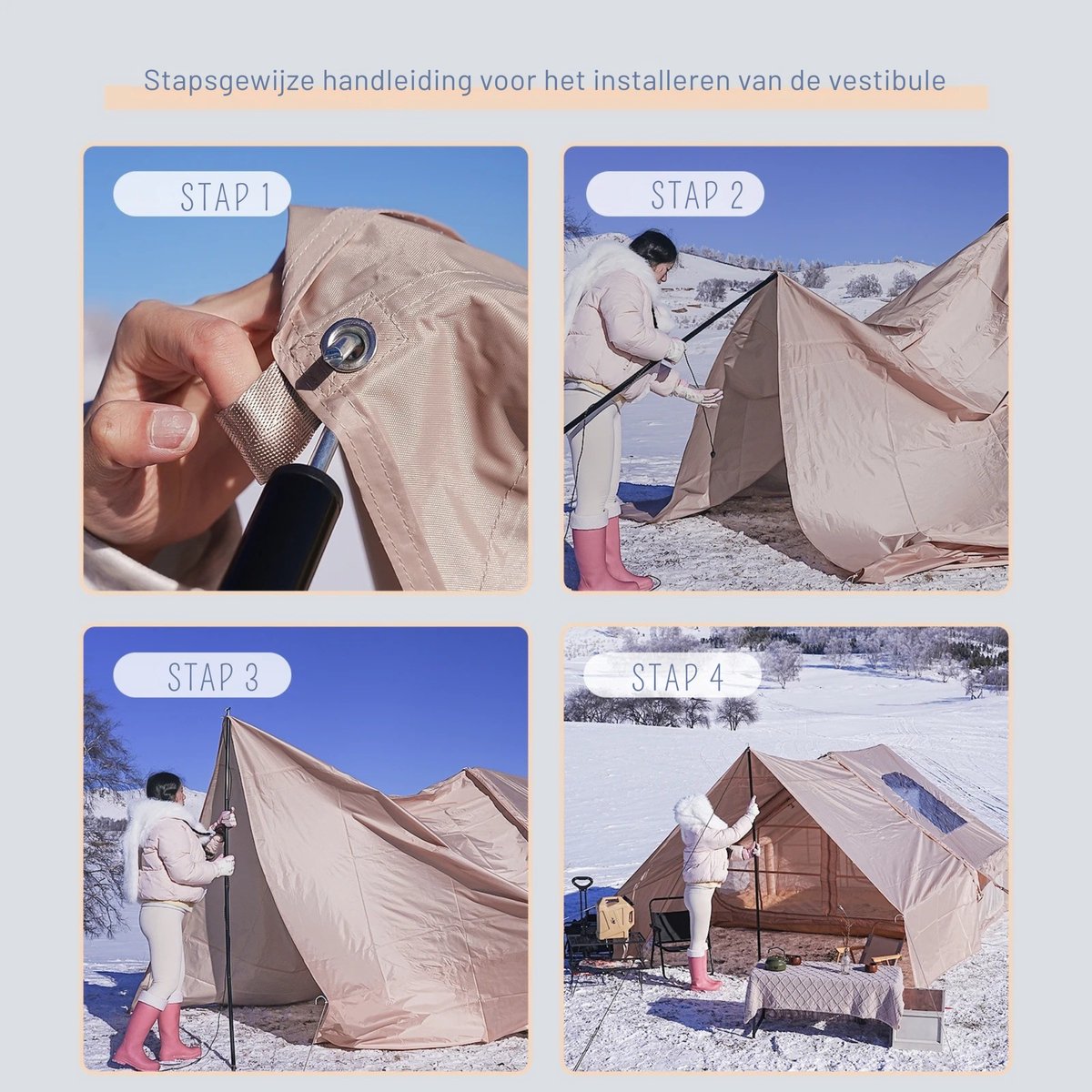 Damenzo - Opblaasbare tent - Tent - Kamperen - Kampeertent 5 - 8 personen - Camping - Vakantie - Afmeting 300x410x200cm - Khaki – foto 4