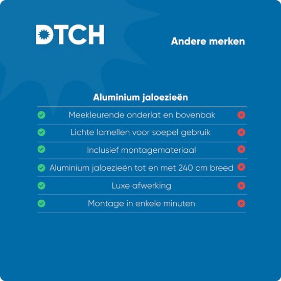 Comparaison des stores vénitiens en aluminium DTCH avec d'autres marques.