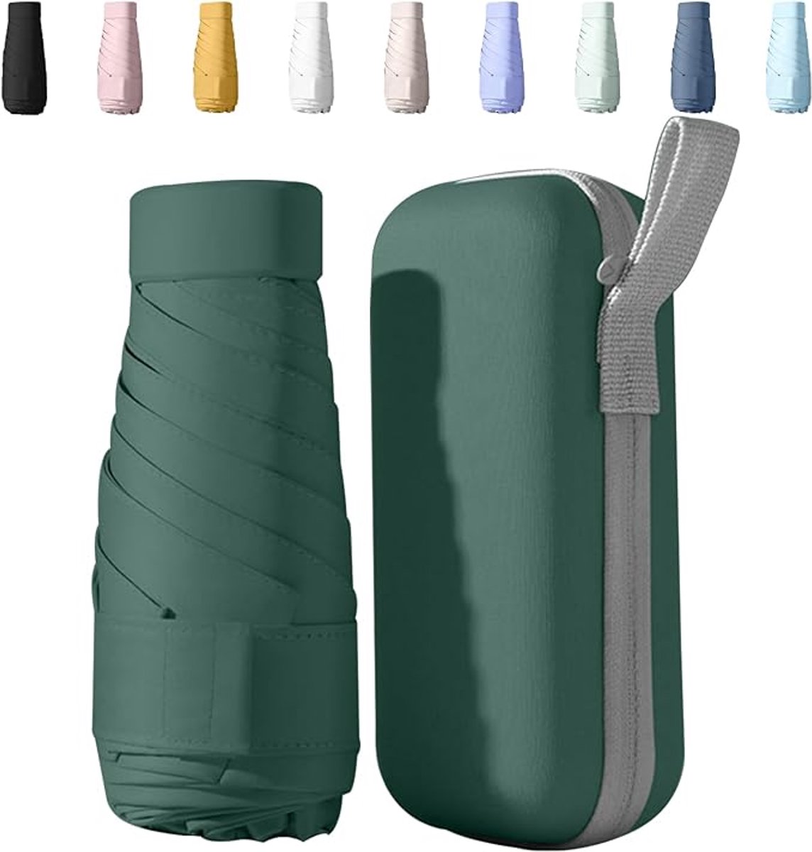 Zakparaplu met Etui - Mini Paraplu - Reisparaplu Klein - Compacte Paraplu - Opvouwbaar - Windbestendig - Lichtgewicht - UV-Paraplu - Donkergroen - van Imperatoris