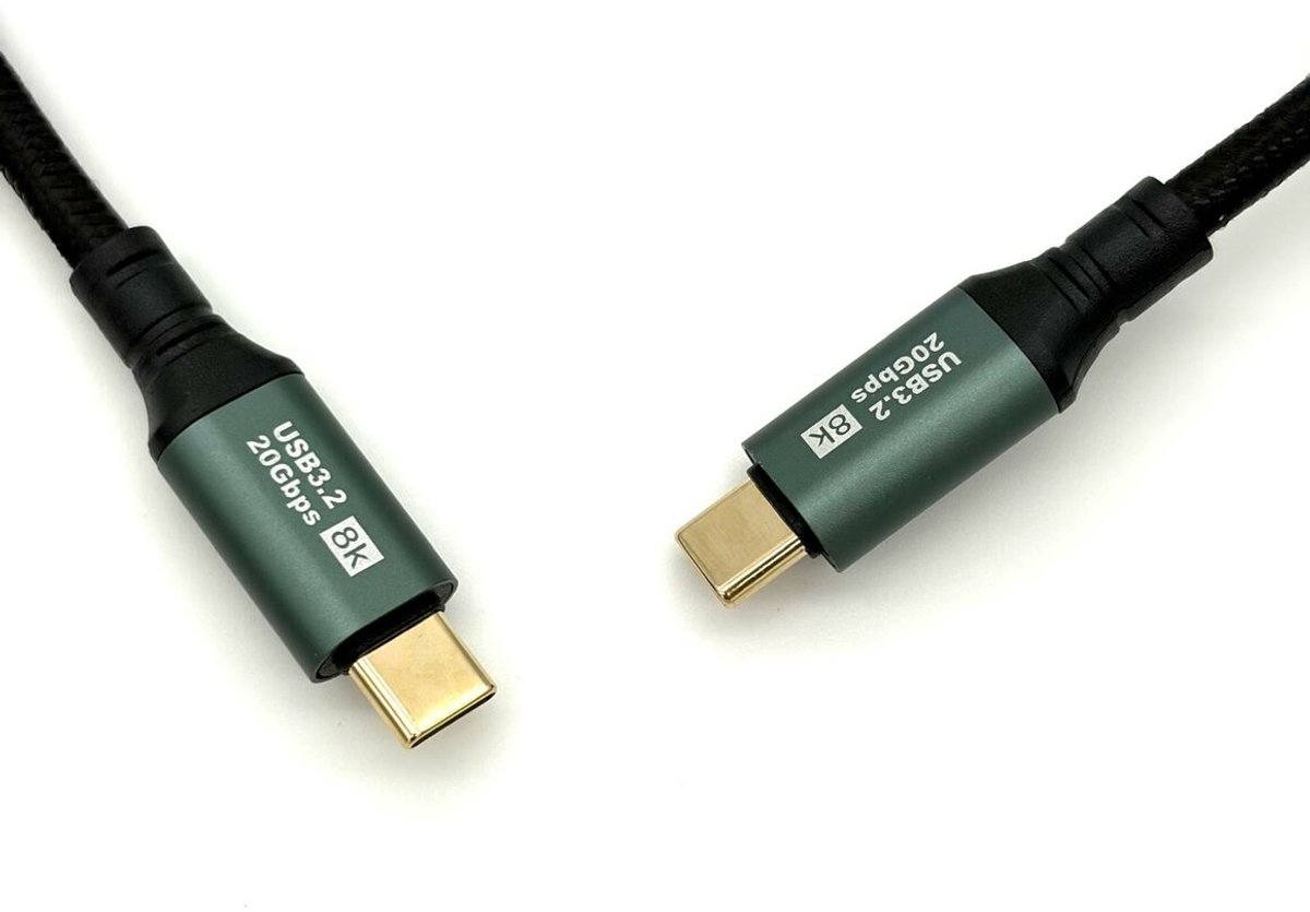 USB-C naar USB-C Kabel – 20Gbps – 8K Video – 100W Snelladen – USB 3.2 – 1 Meter – Nylon Gevlochten