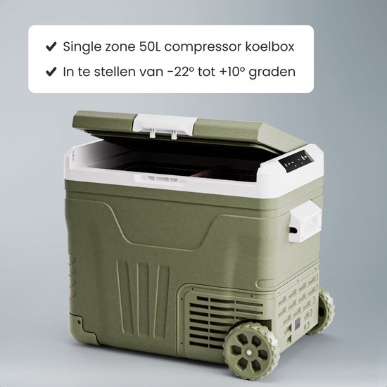 Auronic Compressor Koelbox Elektrisch 12V en 240 volt - Camping Koelkast - 50L - Met Wielen en Hendel - Frigobox - Groen van Merkloos — afbeelding 3