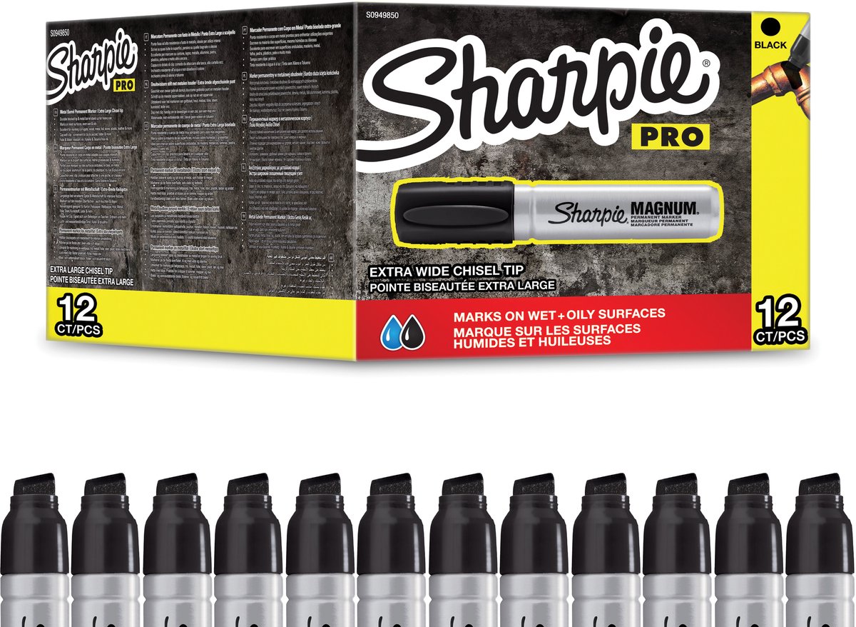 Sharpie Pro Magnum permanente marker | beitelpunt | zwart | 12 stuks
