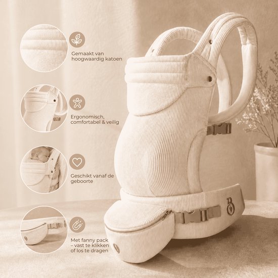Babiem® Chloé - Draagzak - Met Bijpassend Fanny Pack - Kinderdrager - Draagzak Baby - 3 Draagposities - Tot 15 Kilo - Draagzak Peuter - Off-white van Babiem — afbeelding 3