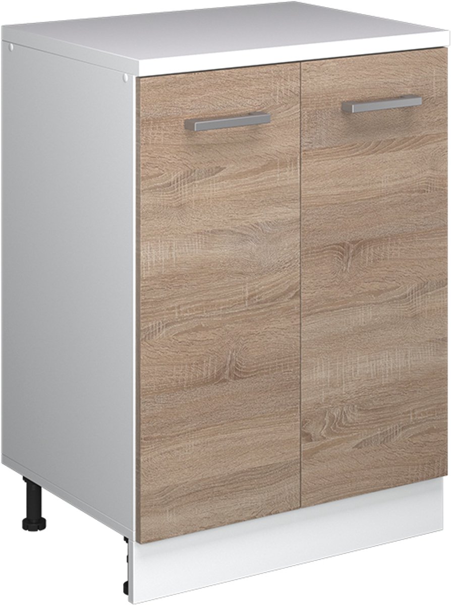 Vicco Keukenkast voor schuine wand R-Line, Sonoma, 60 cm zonder schuine kant met 2 deuren Sonoma/Wit
