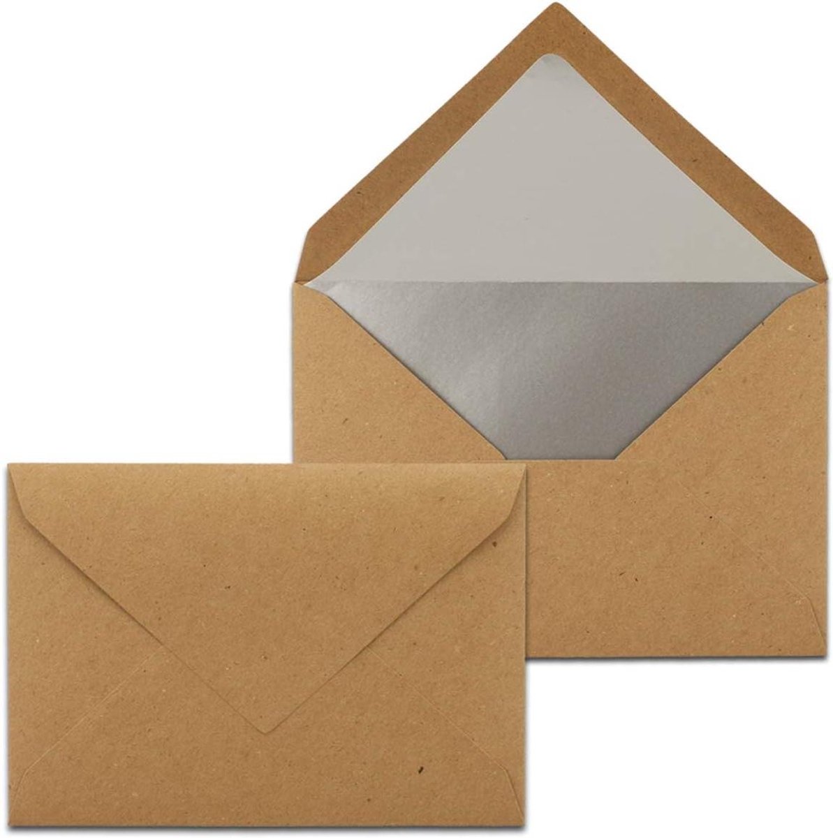 Enveloppen Kraftbruin - Briefkaarten Wenskaarten - Uitnodigingen Versturen - Zilver Metallic Voering - 400 stuks - Bruin