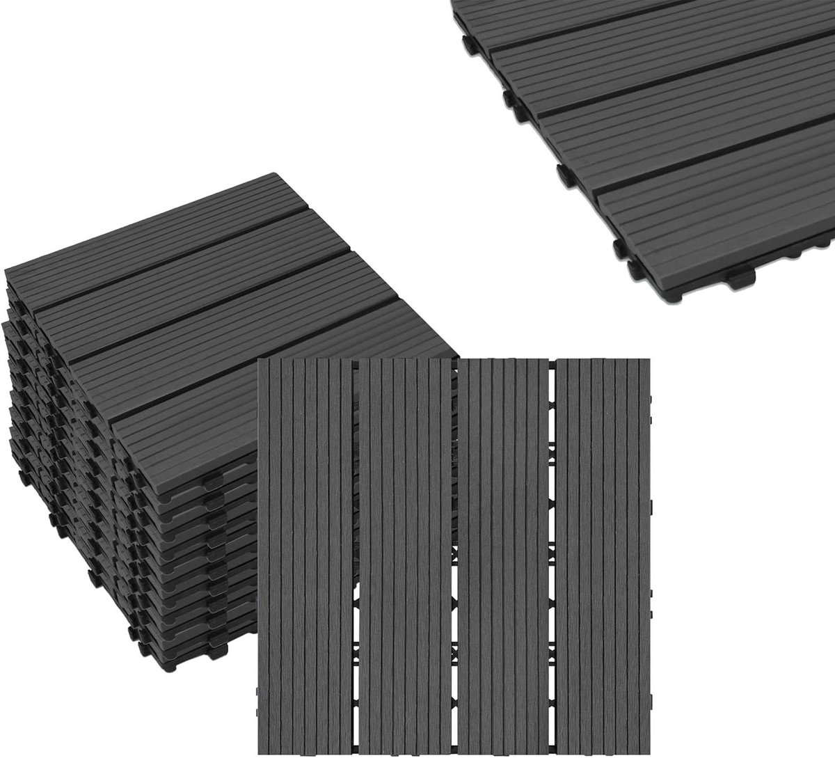 Terrastegels WPC - Balkontegels Tuintegels - Buiten Leven - Met Drainage - 30 x 30 cm - Antraciet