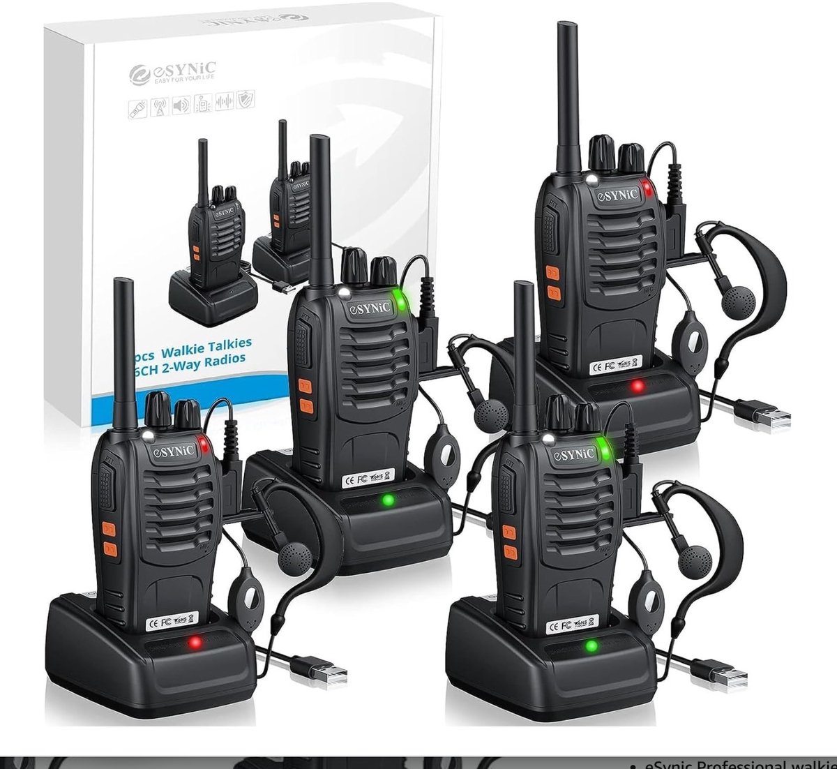 LeeuwenChoice® Walkie Talkie Set Van 4 - Oplaadbaar - Met Oortjes - Voor Personen Communicatie, Evenementen, Beveiliging