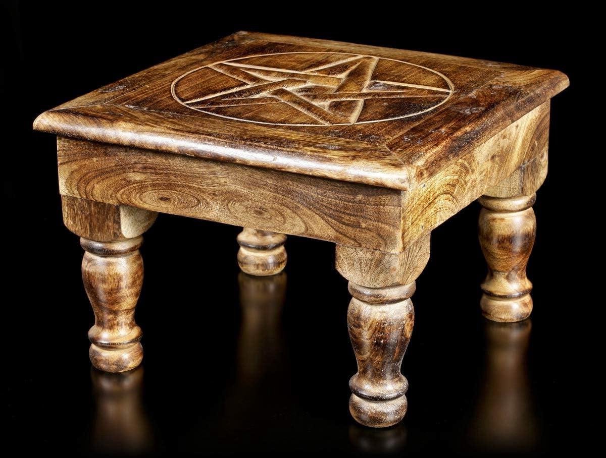 Fantasy Altar Tafel - Ceremoniële Tafel - Rituelen Uitvoeren - Pentagram Motief - 30.5 x 30.5 cm - Roodbruin